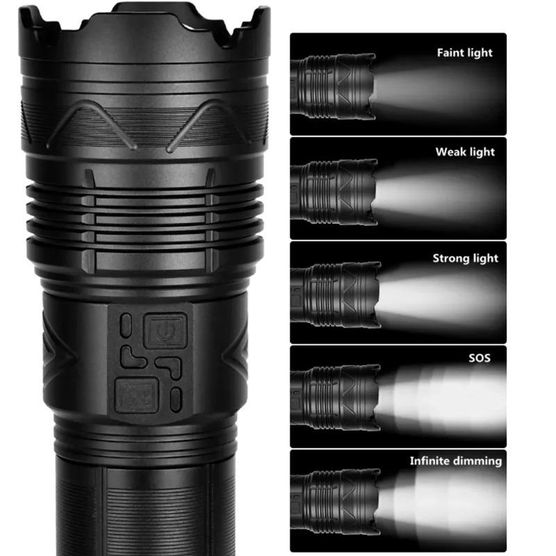 Lanternă LED Mare Super Luminoasă cu Bază Lungă Reîncărcabilă Ultra Puternică de Exterior Tactică Lampă de Mână Lanternă de Camping