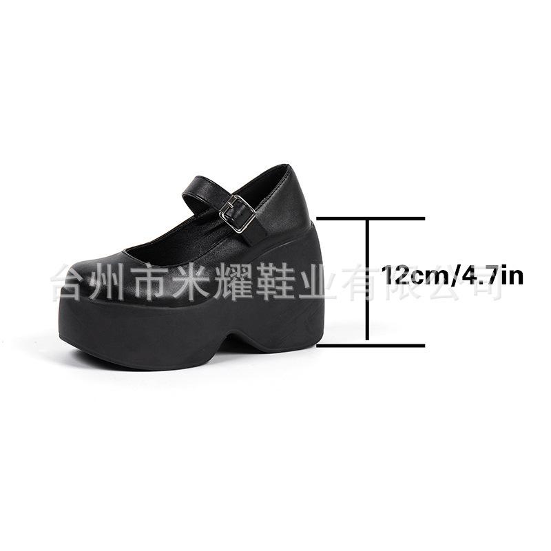 

Ретро туфли с круглым носком, чулки-подследники, большой размер, одинарная обувь, женские весенние новые туфли на танкетке с открытым вырезом, кожаные туфли 42 чёрный