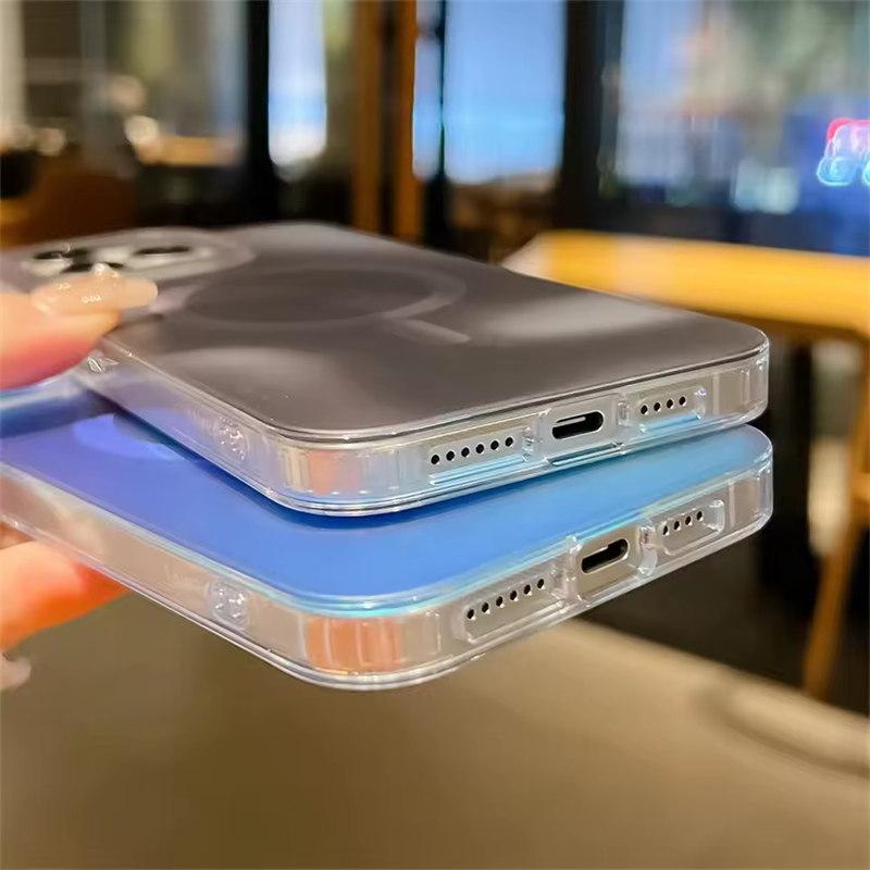 Aurora Gradient Matte Magnetic Case For iPhone 16 15 14 Pro Max 16 Plus 13 Laser Colorful Rainbow for Magsafe Shockproof Cover