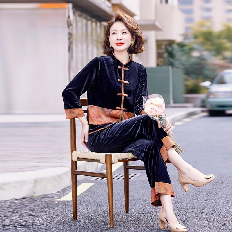 

XUEXI Женский элегантный комплект из золотого бархата 2XL (Recommended for 105-120 jin)