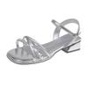 French Open-toed Rhinestone Sandals Women's Summer New Thick Heel Square Head One-word Buckle Skirt Roman Shoes