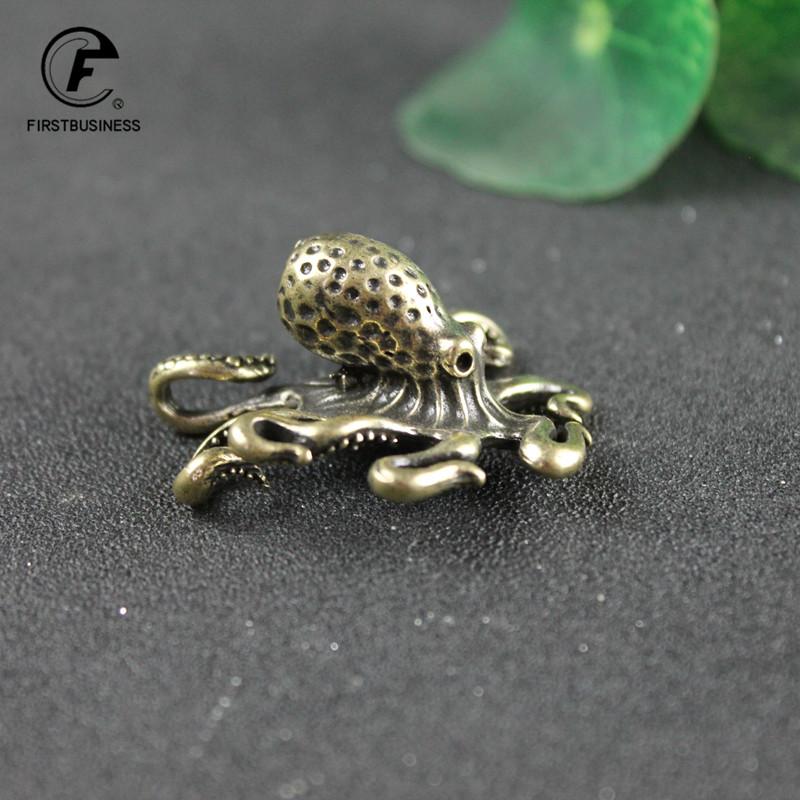 Brass Octopus Home Decoration Antique Copper Animal Figurines Miniatures Desk Ornament Accessories Creative Table Tea Pets Craft