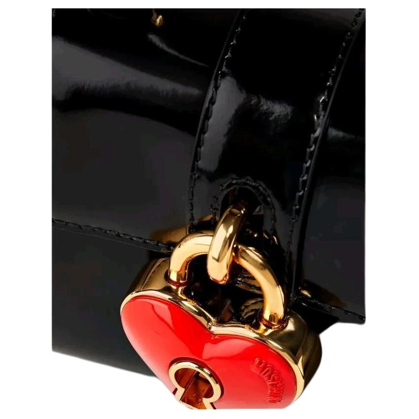 Moschino Heart Button Trapezoidal Design Calfskin Shoulder Crossbody Tote Bag Women handbags Black AEF2312A754280170555