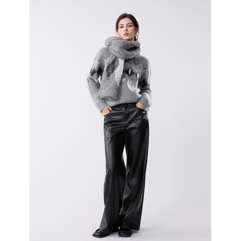 ELLE Women's Lambswool Mohair Jacquard Sweater