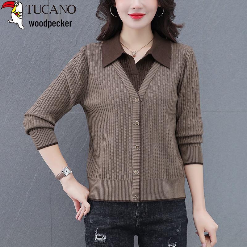 

Женский трикотажный топ Woodpecker колор-блок с лацканами, имитация двойки L