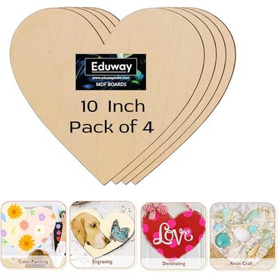 Eduway 10 Inch Heart Mdf Board Sheet (Pack Of 4) For Art & Craft- 4 Mm Unfinished Round Wood Slices For Resin Painting,