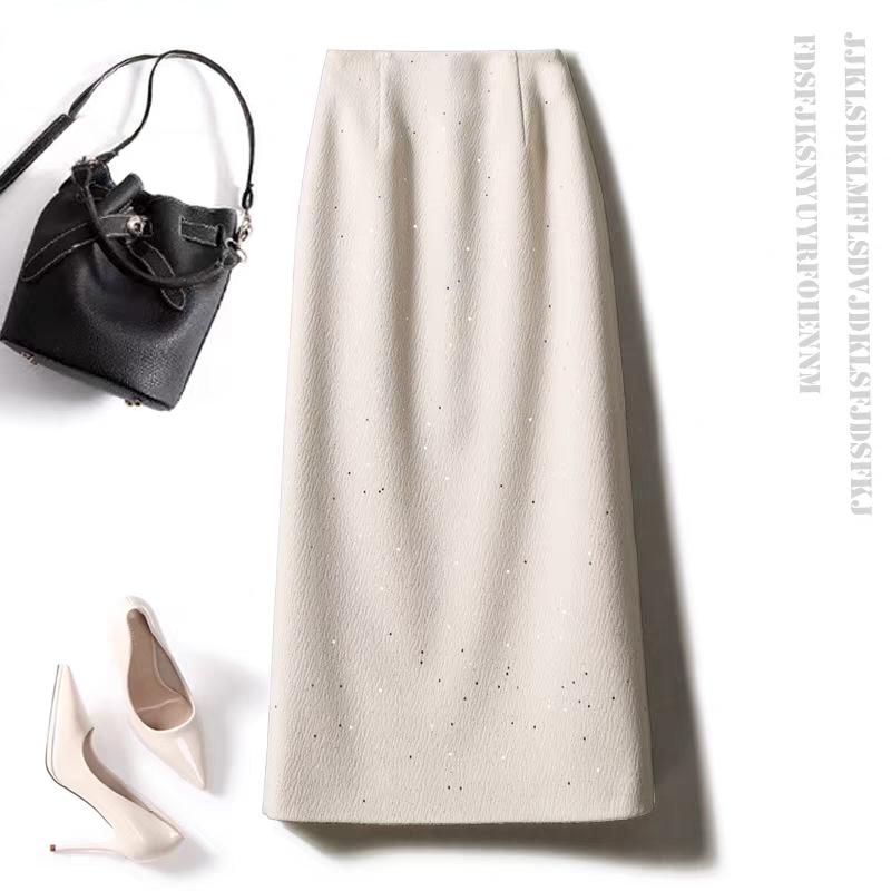Women s High Waist Wool-Blend Sequined A-line Skirt - Autumn/Winter Slimming Bodycon with Slit S