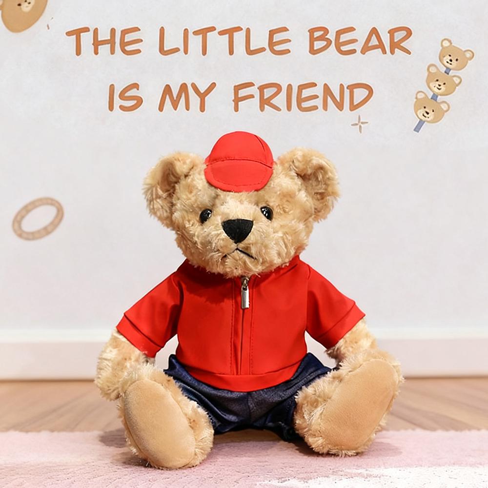 Pukeyue Teddybeer Leren Jas Pluche Speelgoed Rood Roze Wit Zwart Blauw Geel Zacht Knuffeldier Pop Pluche Mode Kinder Cadeaus 25-30cm rood