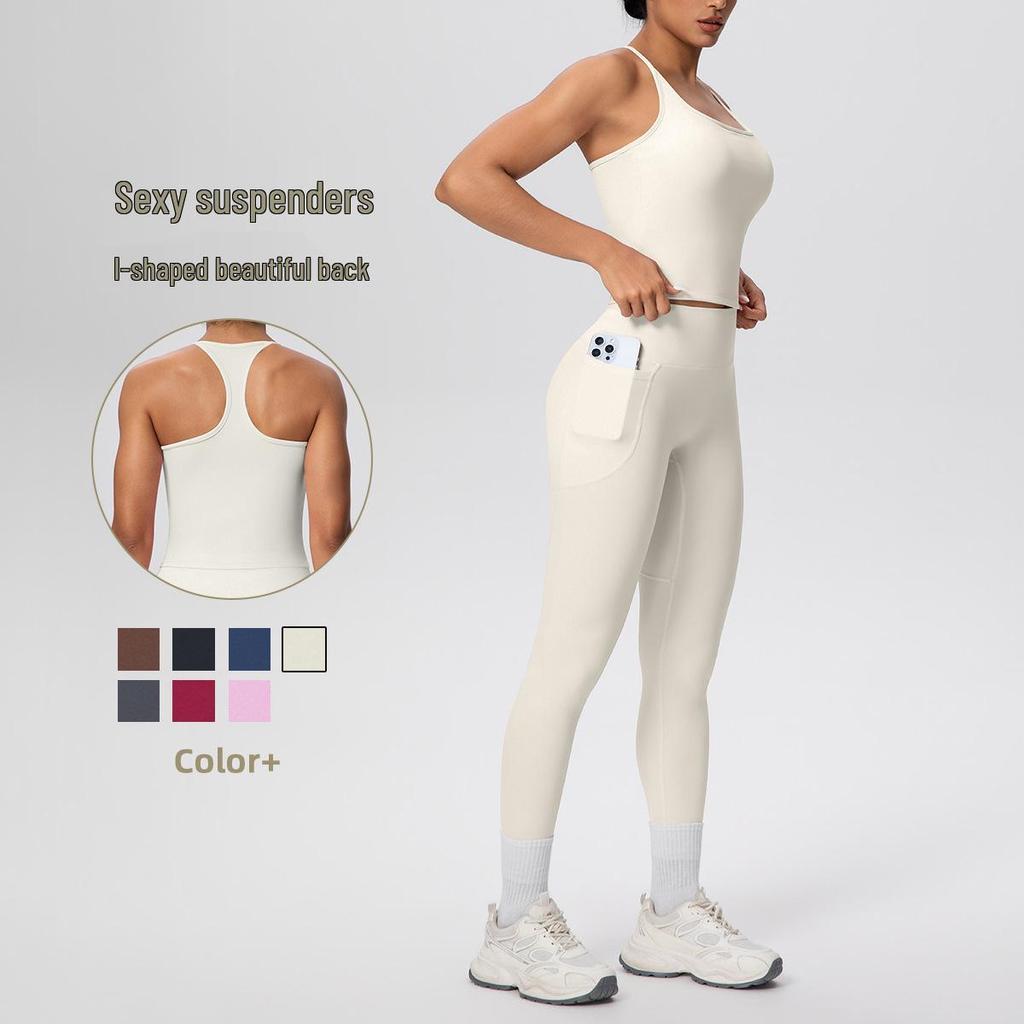 Cross-Strap Racerback Yoga Fitness Set with Hip-Lifting Pants
