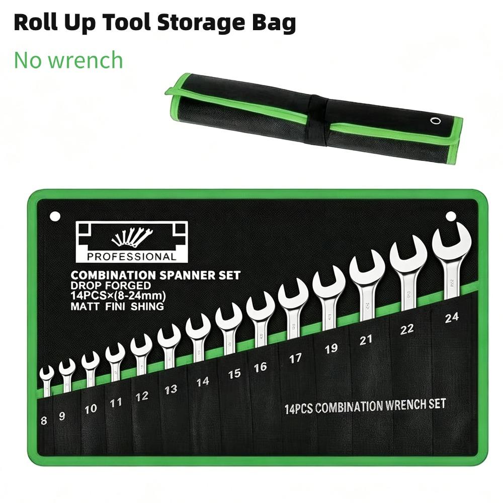14 Pockets Roll Up Wrench Tool Storage Bag Portable Tool Organizer Pouch Durable Canvas Hand Tool Carrier Storage Bag for Garage