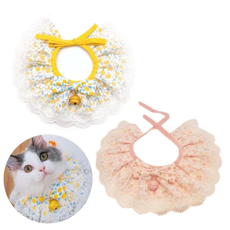 Cute Lace Princess Cats Collar Rabbit Necklace Pet Accessories Puppy Kitten Collars with Small-bell Adjustable Pet Bib
