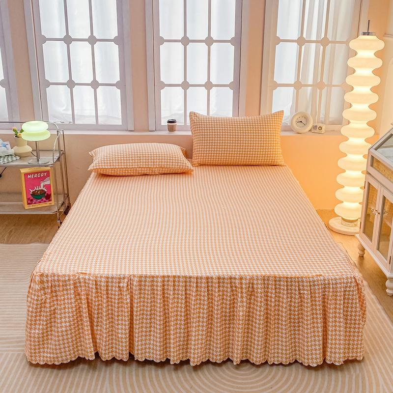 Soft Bed Skirt Printed Bed Cover with Rufffles Simple Style Mattress Protector falda de cama Lace Bed Sheets (No Pillowcase)