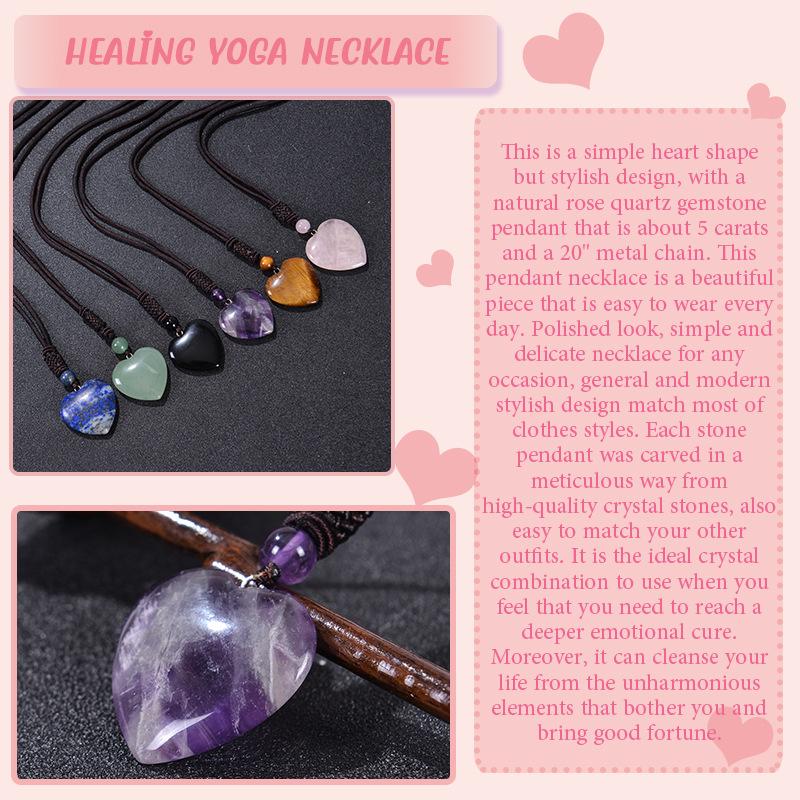 Heart shaped amethyst necklace, adjustable, peach heart natural stone pendant, crystal necklace, women's sweater chain