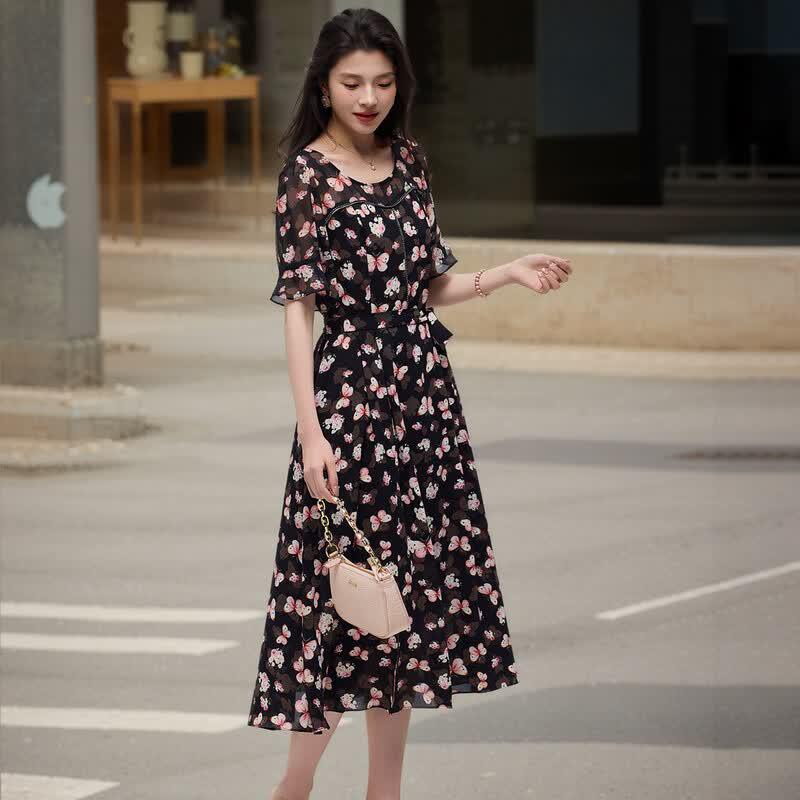Sanpowa Butterfly Print Summer Midi Dress L