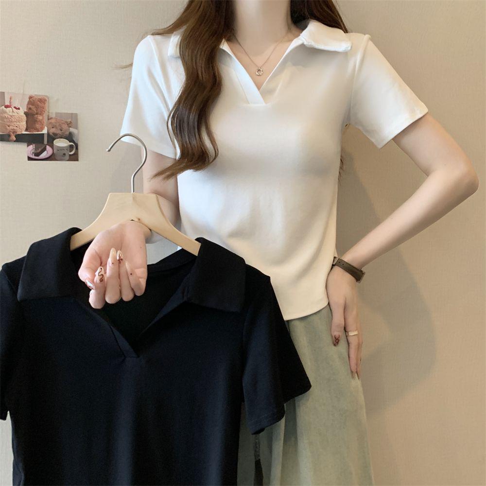 Women's Korean Slim-Fit Polo Collar Short-Sleeve T-Shirt
