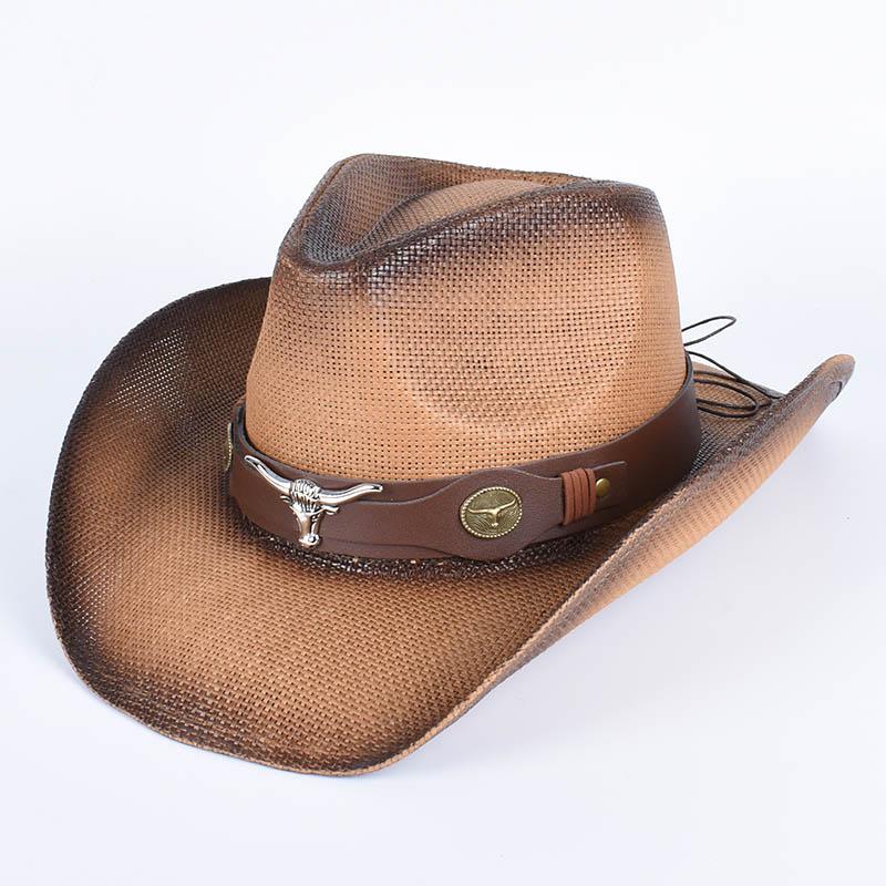 Pink Straw Sun Hat Women  Outdoor Western Cowboy Hats Black Vintage Summer Beach Panama Cowgirl Hat Jazz Cap Sombrero Hombre