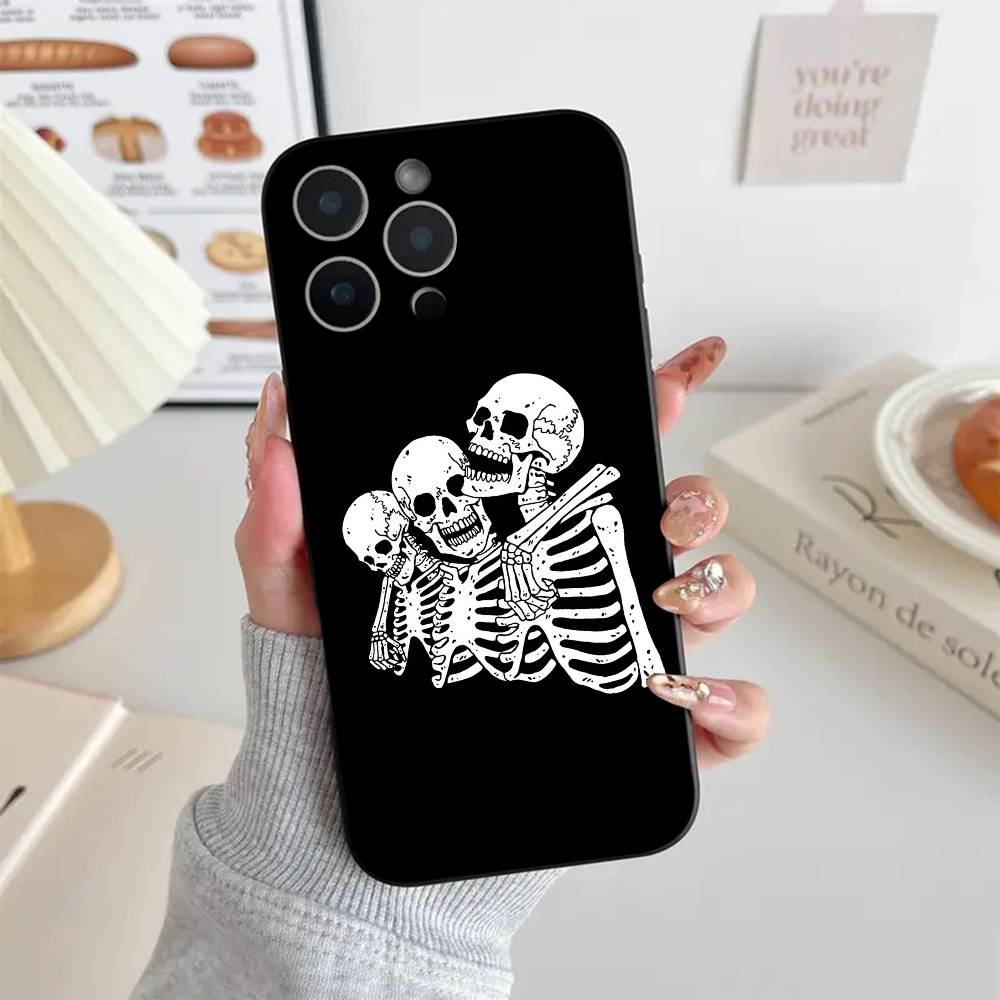 Skeleton Skull Phone Case Black Silicone Soft Shell For IPhone 17 16 15 14 13 12 11 Air Pro Max Plus Hot Sale