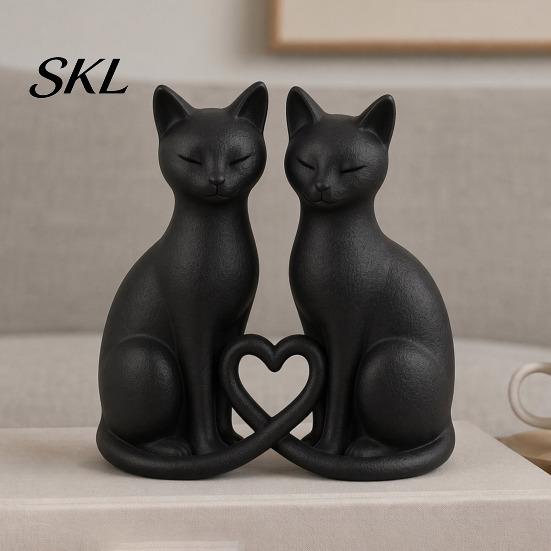 Durable PLA Cat Sculpture 3D Printed Couple Figurine, Minimalist Heart-Shaped Sculpture, Figurine Decoration Romantic Ornaments for Home Office