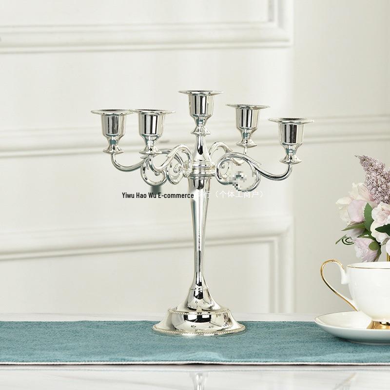 Silver-Plated European Style Three-Head Candelabra for Weddings and Hotels