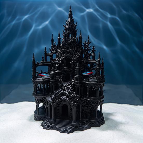 Netoxická Jeskyně pro Akvárium Gotický Hrad Úkryt pro Akvárium, 3D Tištěná Jeskyně pro Úkryt Betty, Styl Ornament Ornament, Dekorativní Úkryt z Korálu pro Malé