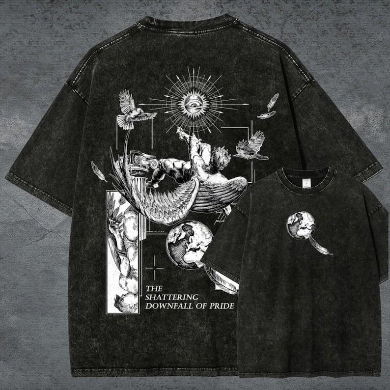 Greek Icarus T-Shirt, Unisex Washed Graphic Tee, Mythology Inspired Earth Print,