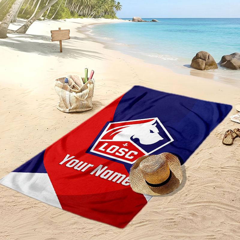 LOSC Lille Personalized Printed Beach Towel Soccer Logo Support Custom Name Text Absorbent Towel For Sport Travel Special Gift