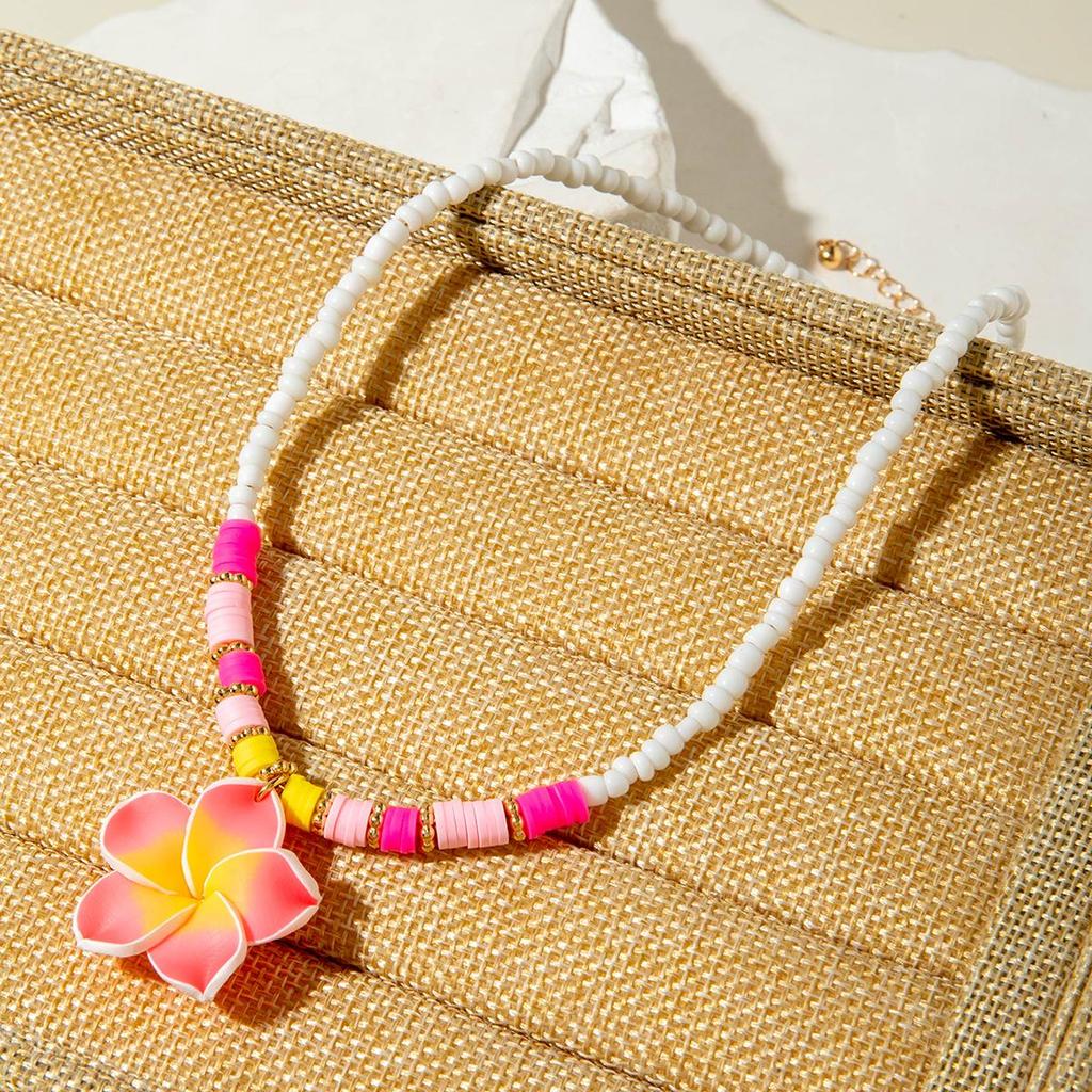 Modische Süße Hawaiianische Stil Bunte Weiche Keramik Ei Blume CCB Anhänger Halskette für Damen Personalisierte Strandurlaubsstil Halskette