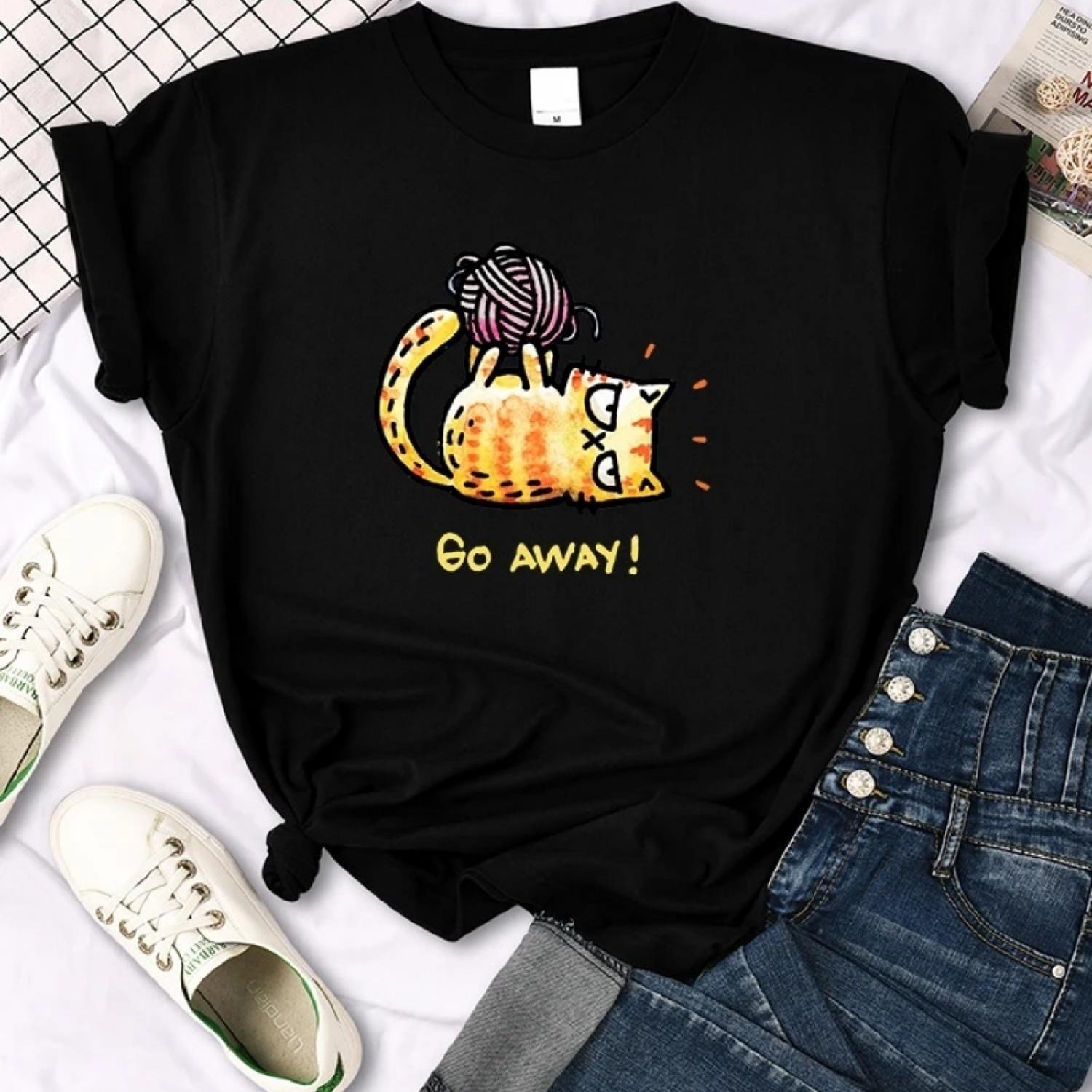 

Lady T-Shirt Angry Cat Go Away Print T-Shirts Womans O-Neck Sports Oversize Shirt Streetfashion Slim Funny Animal Women Clothes XXXXXL різнокольоровий