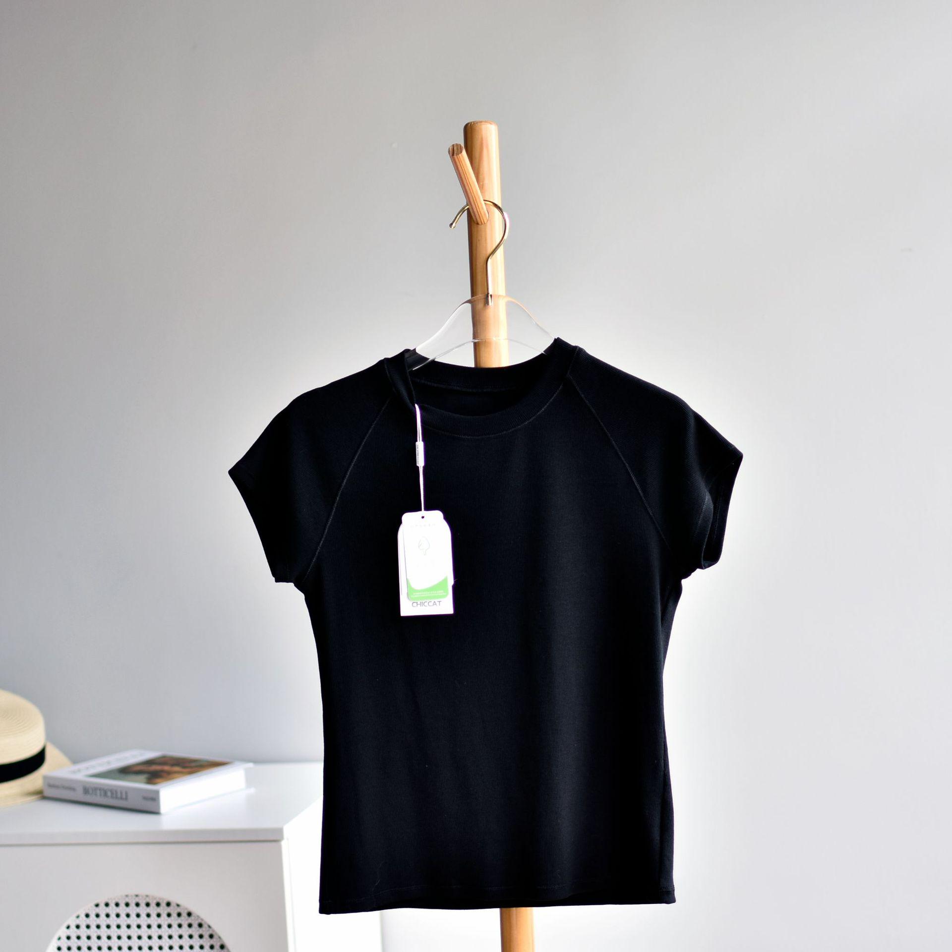 

2025 Летняя женская футболка из французского шелка и хлопка с асимметричными плечами и тонкой спинкой, большой размер