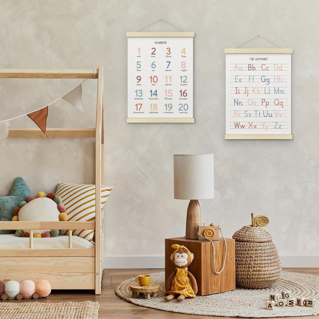 BONETAT Numbers alphabet poster for Nursery Toddlers, Play Room Wall Decor, ABC Wall Chart, Wall Hanging Decor for Toddler Playroom Decor Kids Wall