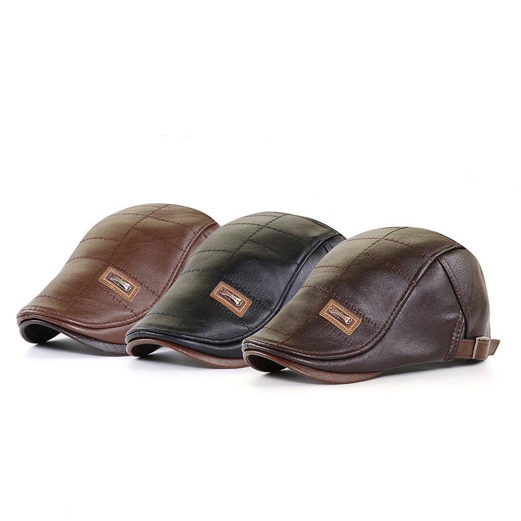 Leather Beret Hat Retro Newsboy Hats Warm Cap Duckbill Visor Boinas Flat Caps For Men