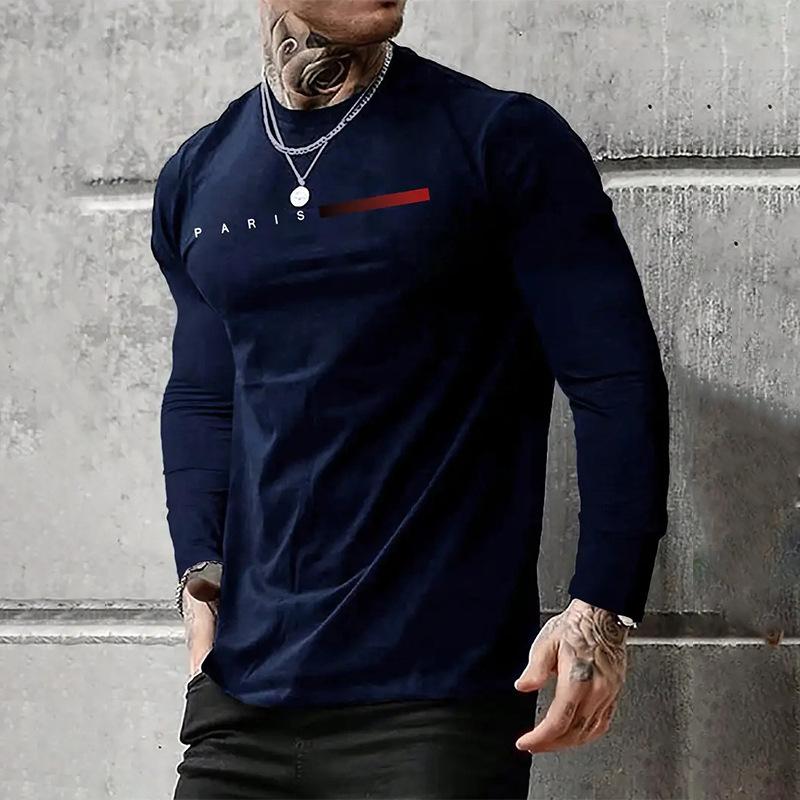 Spring Men's,Men's Letter Printing,Men's Long Sleeve,Trendy Round Neck New Casual T-Shirt