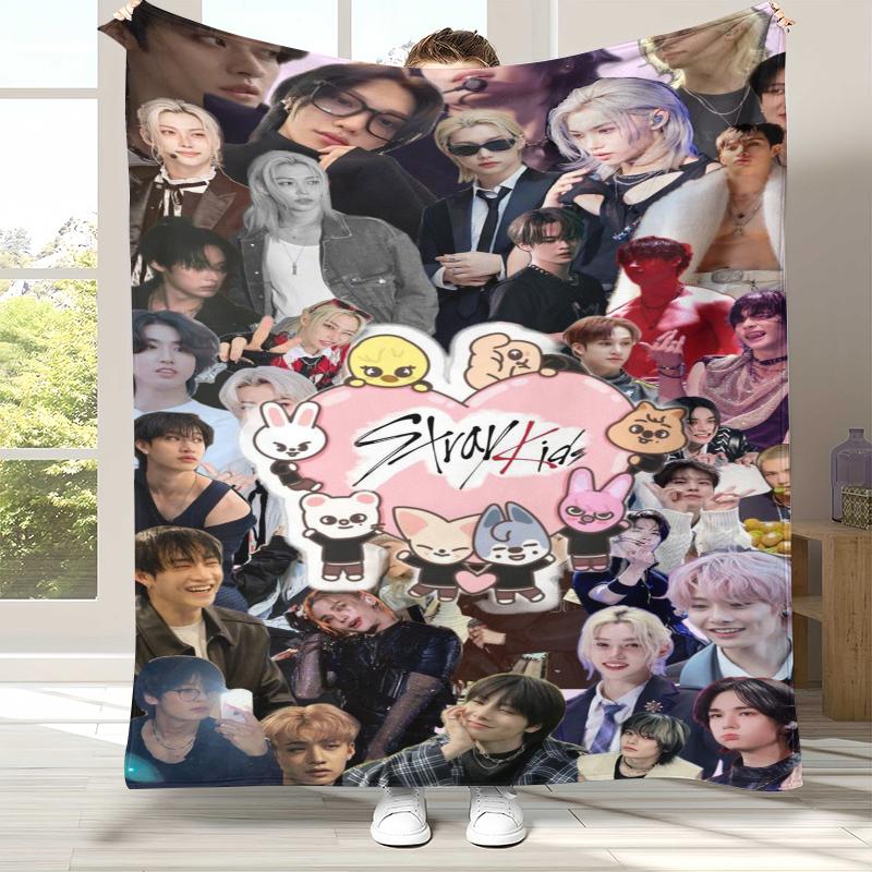 HD Stray Kids Kpop Star Flannel Blanket,Ultra Soft Warm Plush Throw for Home Bedroom Bed Sofa Cover Camping Picnic gift