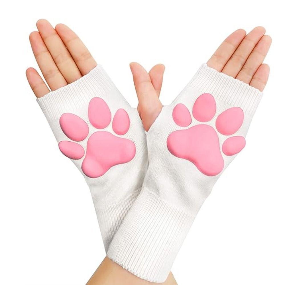 Silicone Fingerless Mittens 3D Toes Beans Warm Knitting Gloves Soft Cat Claw Pad Sleeve  Girls