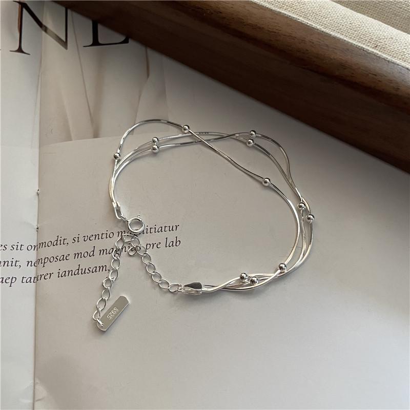 

Korean Style Two-Tone S925 Sterling Silver Snake Bone Bead Bracelet S925 Silver