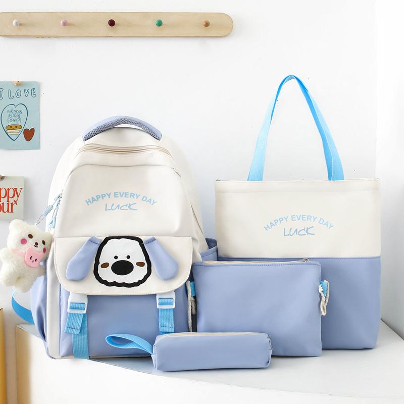 Cute Burden Reduction Primary School Students New Schoolbag Cartoon Puppy Leisure Junior High School Students Four-piece Girls Backpack
