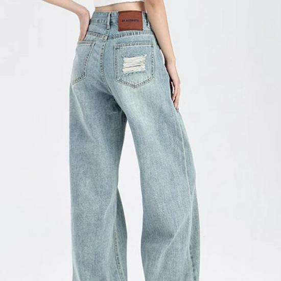 Women's High-Waisted Wide-Leg Light Ripped Jeans - Spring Collection