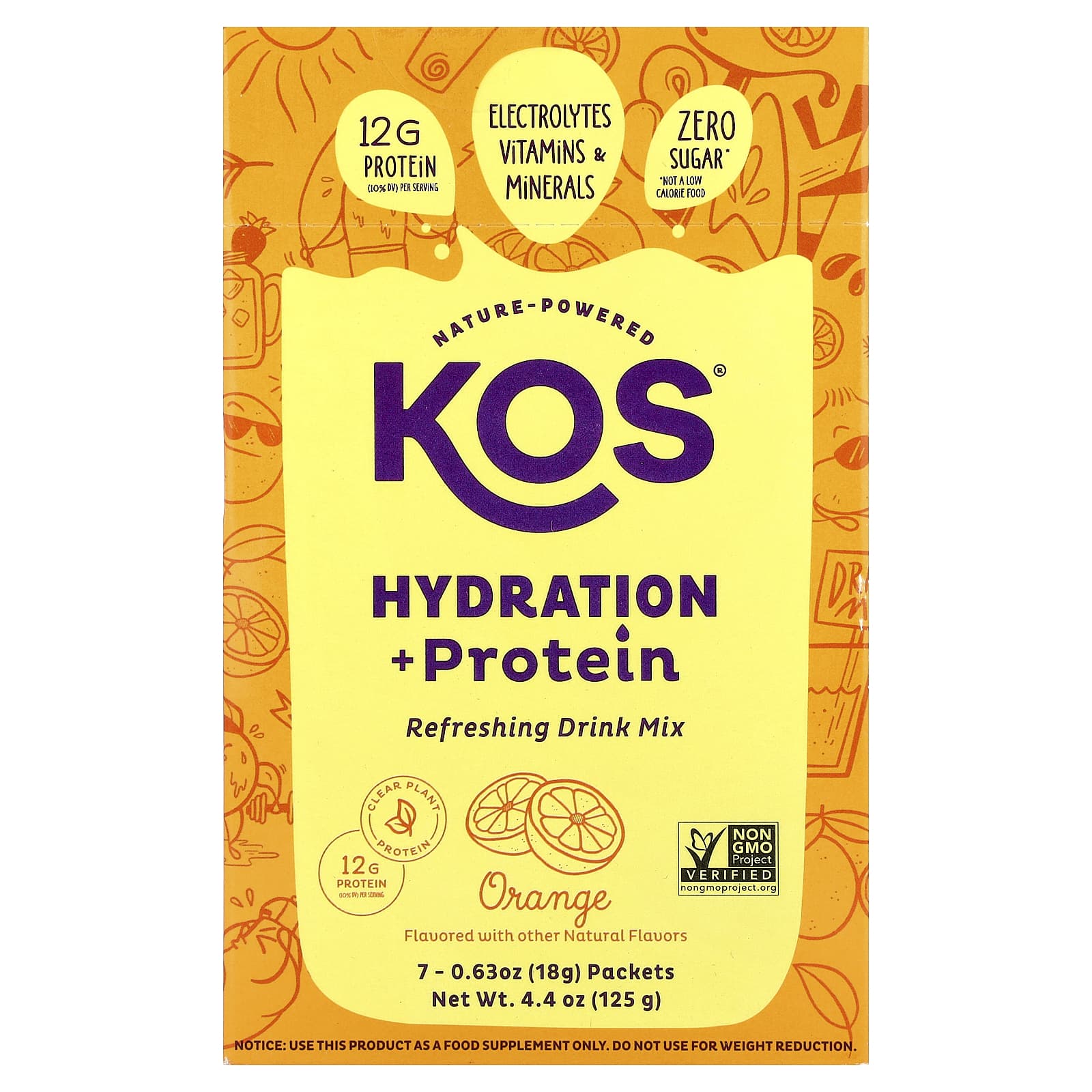

Hydration + Protein, Refreshing Drink Mix, Orange, 7 Packs, 18G (0.65Oz) Each