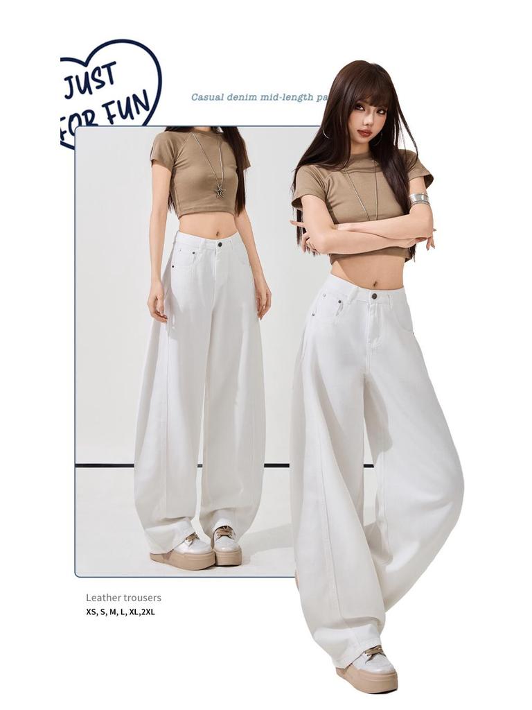 Women's Super Soft White Linen Cropped Wide-Leg Jeans - 2026 Spring/Summer Collection
