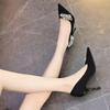 Fashion Temperament Stiletto Single Shoes Autumn New Pointed Toe Shallow Suede Rhinestone Non-slip High Heels