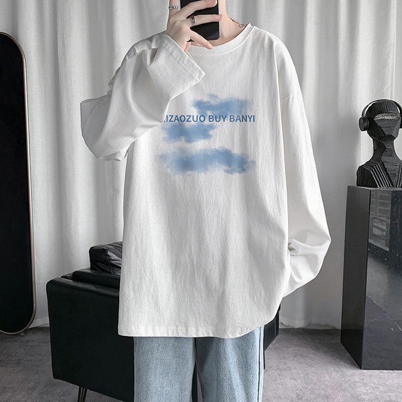 2023 Men's Autumn Long-Sleeve Trendy Hong Kong Style Sweatshirt - Loose Casual Couple Bottoming Shirt