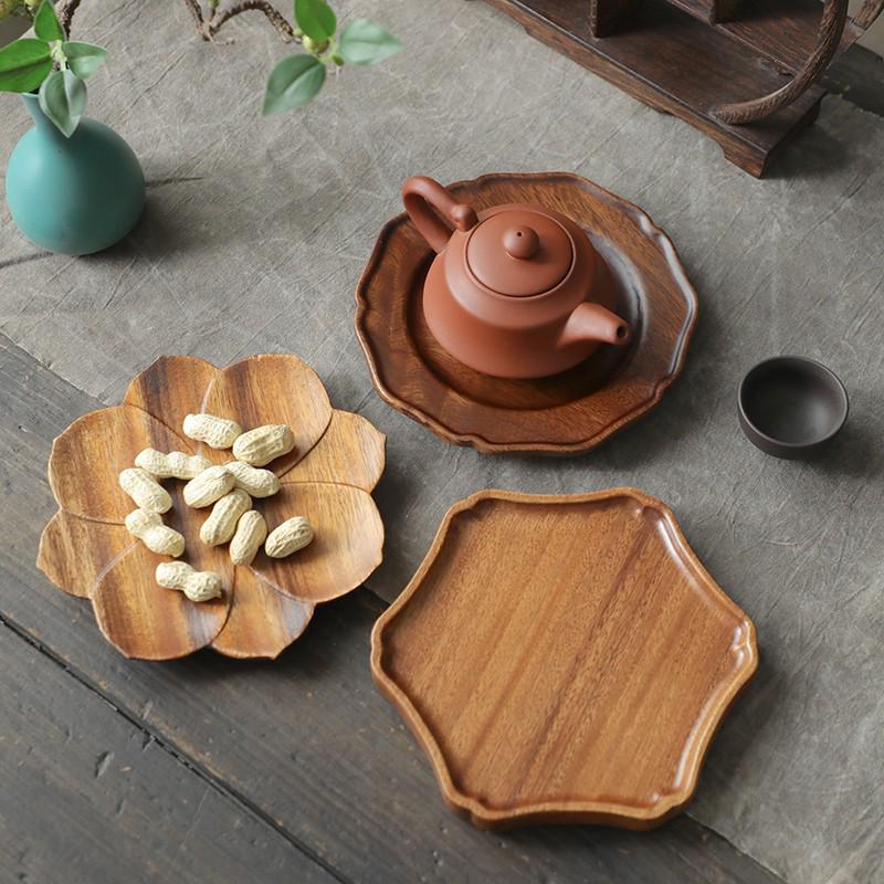 Wooden Leaf-Shaped Snack and Tea Tray
