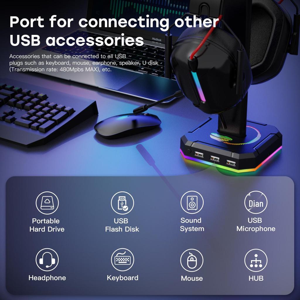 ZUOYA RGB Gaming Headset Stand with USB for Over-Ear Headphones