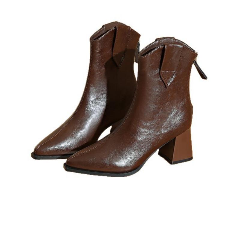 Maillard pointed temperament comfortable short boots autumn and winter new high street thick heel rear zipper Martin boots