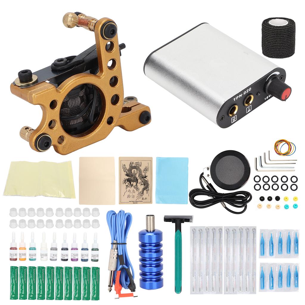 Coil Tattoo Machine Kit Practice Skin Clip Cord Tattoo Transfer Paper Novice Tattoo Tool Set