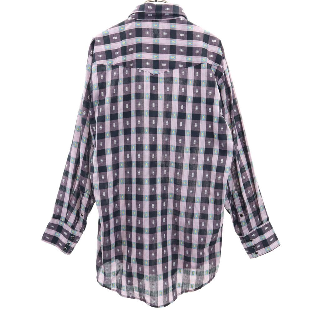 PERMANENT PRESS 70s 80s Made in USA Vintage Check Pattern Long sleeve Western shirt Men's Used