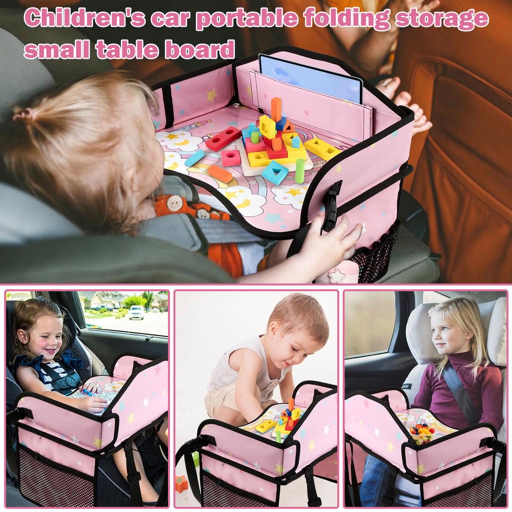 Kids Car Seat Tray Foldable Travel Baby Children's Table Lap Tray Portable Waterproof Multiple Pockets for Dining Drawing
