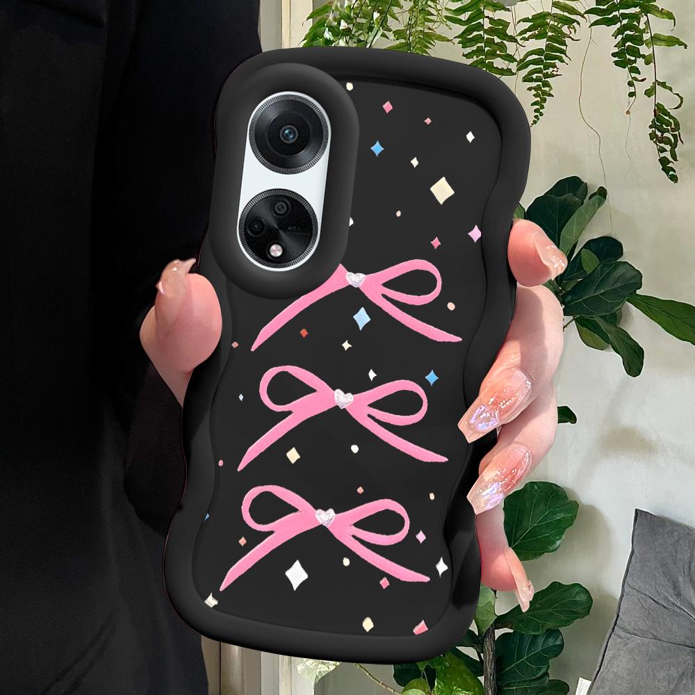 

Окрашенный узор Big Wave Edge Мягкий силиконовый материал Macaron чехол для телефона противоударный защитный резиновый чехол для OPPO Reno Realme OPPO A3X 4G чёрный