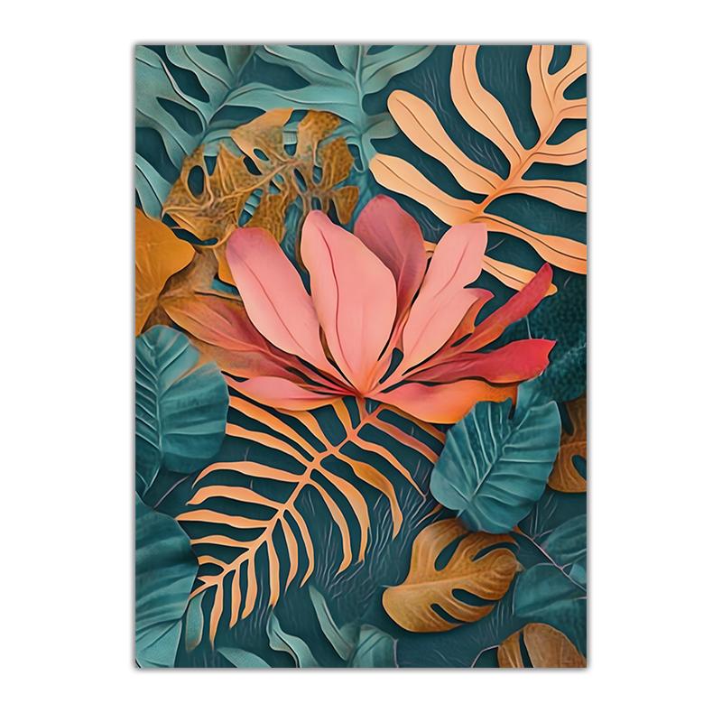 Boho Tropical Plant Wall Art, Vintage Jungle Leaves Canvas Painting, Botanical Poster Prints for Living Room Bedroom Wall Decor