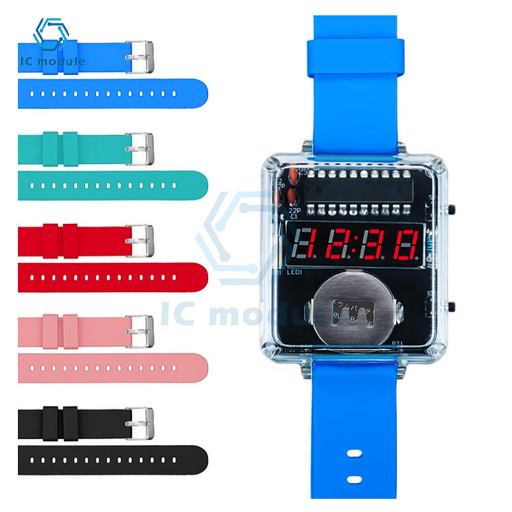 DIY Electronic Watch Kit LED Digital Tube Display Creative Soldering Project Transparent Case DIY Kit (Without Battery)